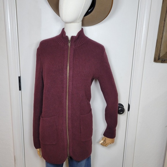L.L. Bean Supersoft Waffle Coatigan Deep Wine Size XSP Fall Winter Coat Preppy - Picture 1 of 11